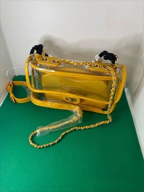 Transparent Clear Rectangle Stadium Concert Crossbody Bag Matching Pouch Yellow